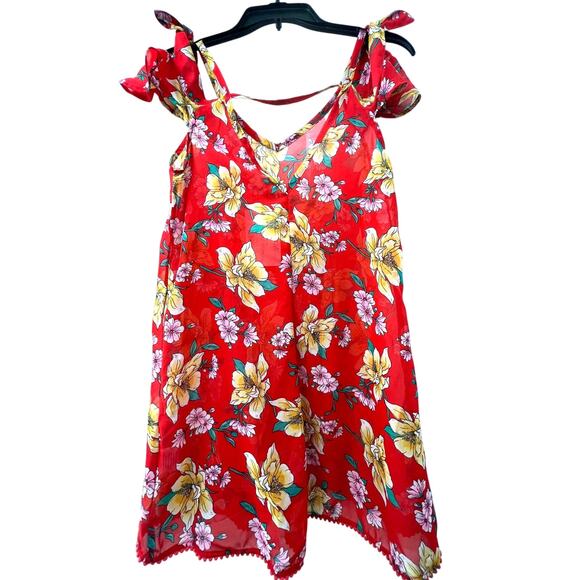 Miken Women's Swim Coverup Orange Floral Cold Shoulder Size XS NWT - Picture 4 of 4